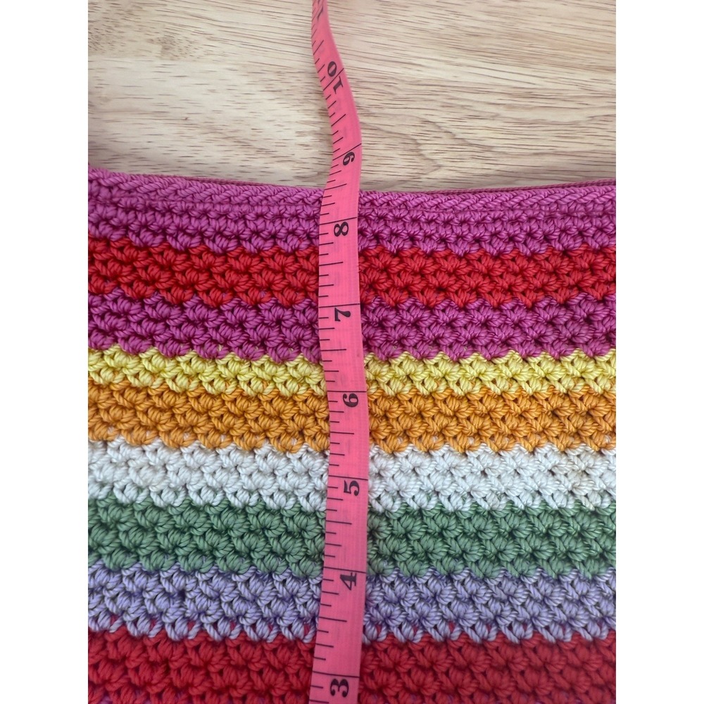 The SAK Original Pink Multicolor Striped Zippered Crochet Handbag Crossbody #50 - Picture 11 of 11